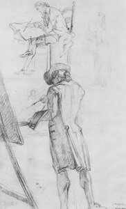 Artist at his Easel and the Artist Drawing by Gabriel de Saint Aubin
